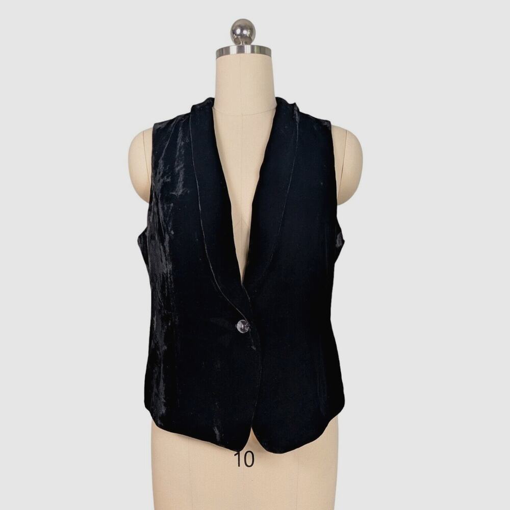 J Jill Velvet Vest MP Black  Silk Waistcoat Goth Button Dark Romance West Petite